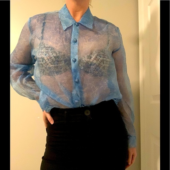 Vintage Silk Sheer Blue Blouse - Picture 3 of 9